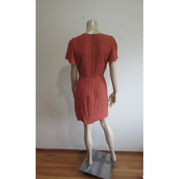 MAJORELLE Cutout Back Zip Wrap Around Embellishment M Short Sleeve Rust Dress - Picture 2 of 4